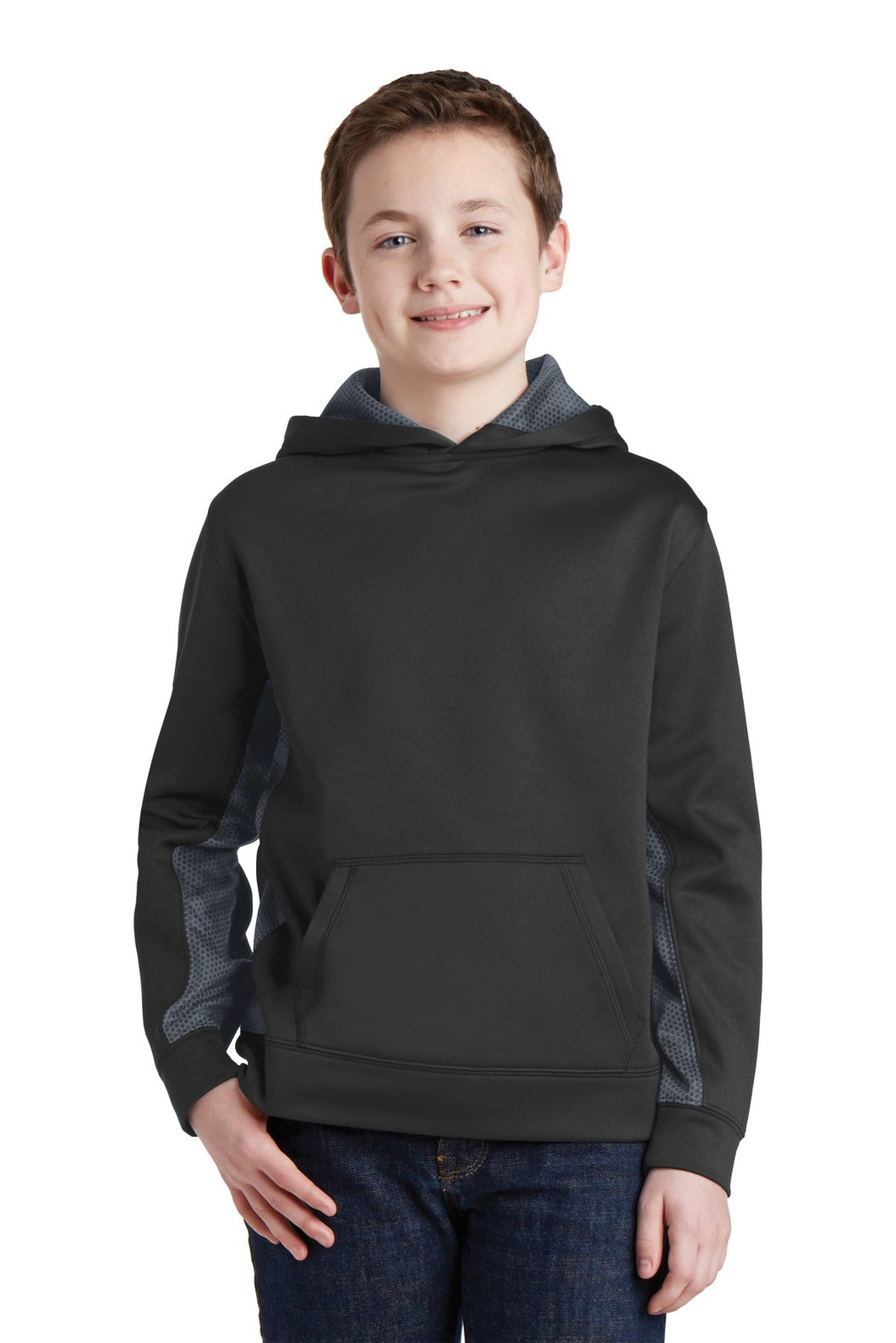 Sport-Tek Youth Sport-Wick CamoHex Fleece Colorblock Hooded Pullover YST239